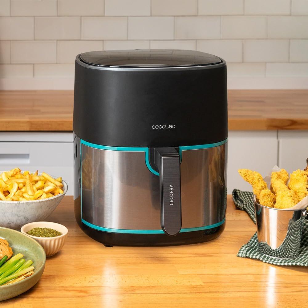 imageCecotec Friteuse Air sans Huile de 4 L avec Fentre Cecofry Fantastik Window 4000 Air Fryer 1400 W 9 Menus Contrle Tactile Technologie PerfectCoo 80200C Temps AjustableAcier Inoxydable