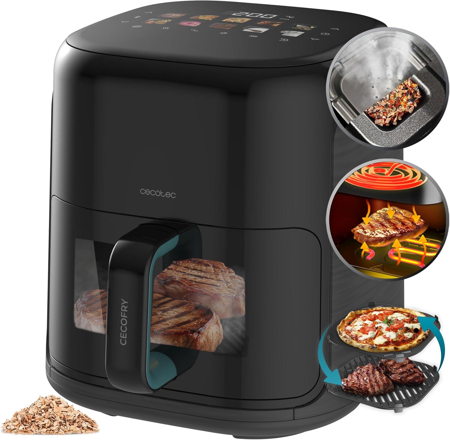 imageCecotec Friteuse Air sans Huile de 4 L avec Fentre Cecofry Fantastik Window 4000 Air Fryer 1400 W 9 Menus Contrle Tactile Technologie PerfectCoo 80200C Temps AjustableNoir Fumeur