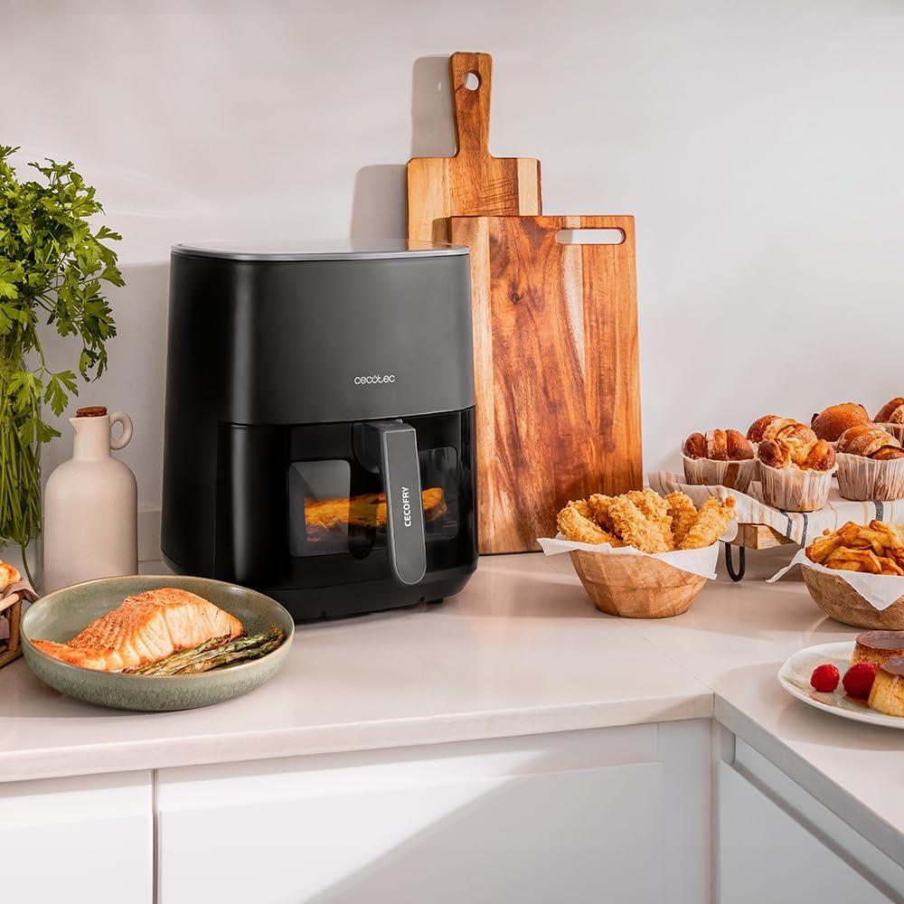 imageCecotec Friteuse Air sans Huile de 4 L avec Fentre Cecofry Fantastik Window 4000 Air Fryer 1400 W 9 Menus Contrle Tactile Technologie PerfectCoo 80200C Temps AjustableNoir Fentre Accessoires