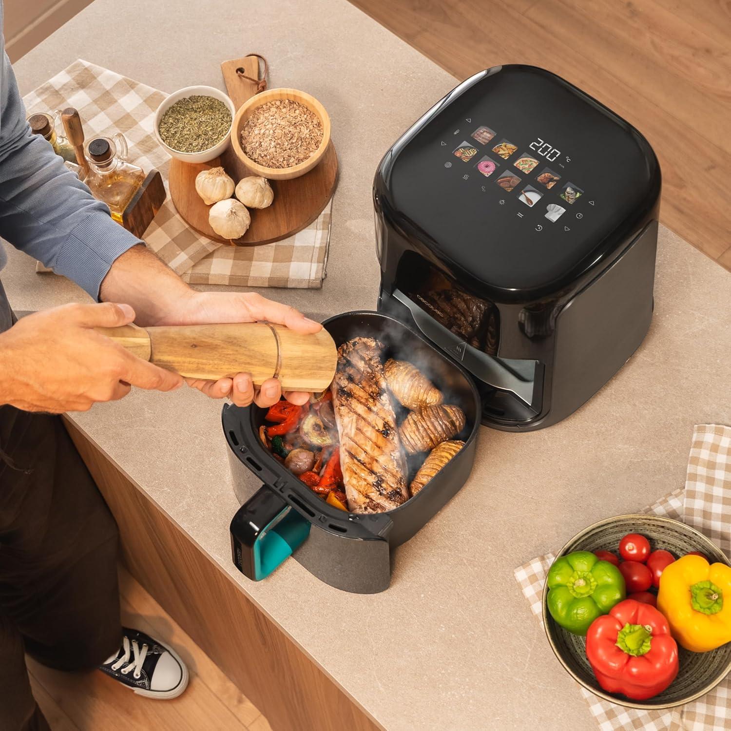 imageCecotec Friteuse Air sans Huile de 4 L avec Fentre Cecofry Fantastik Window 4000 Air Fryer 1400 W 9 Menus Contrle Tactile Technologie PerfectCoo 80200C Temps AjustableNoir Fumeur