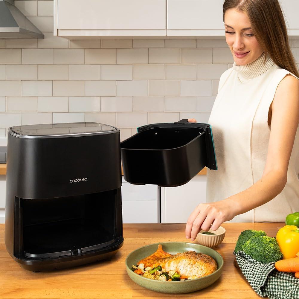 imageCecotec Friteuse Air sans Huile de 4 L avec Fentre Cecofry Fantastik Window 4000 Air Fryer 1400 W 9 Menus Contrle Tactile Technologie PerfectCoo 80200C Temps AjustableAcier Inoxydable Accessoires