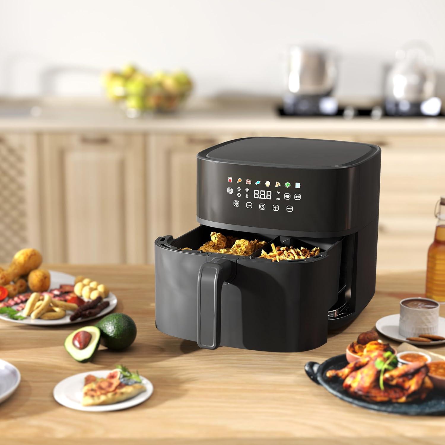 imageHOMCOM Friteuse air friteuse sans huile 8 L air fryer 1700 W 8 programmes circulation dair chaud 360 cran tactile LED temprature rglable minuterie et protection contre la surchauffe noir