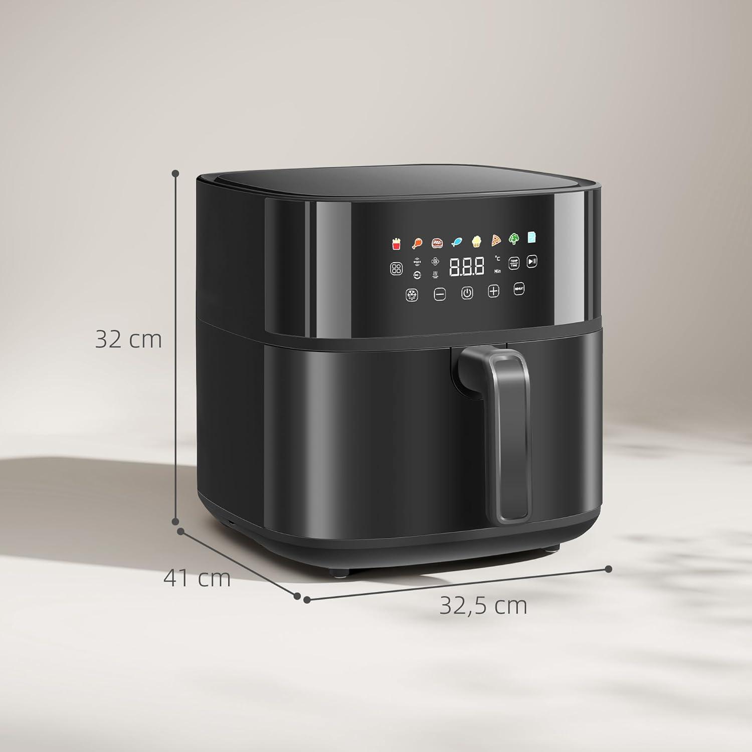 imageHOMCOM Friteuse air friteuse sans huile 8 L air fryer 1700 W 8 programmes circulation dair chaud 360 cran tactile LED temprature rglable minuterie et protection contre la surchauffe noir