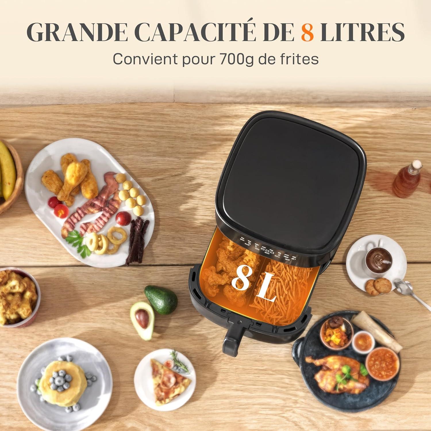 imageHOMCOM Friteuse air friteuse sans huile 8 L air fryer 1700 W 8 programmes circulation dair chaud 360 cran tactile LED temprature rglable minuterie et protection contre la surchauffe noir