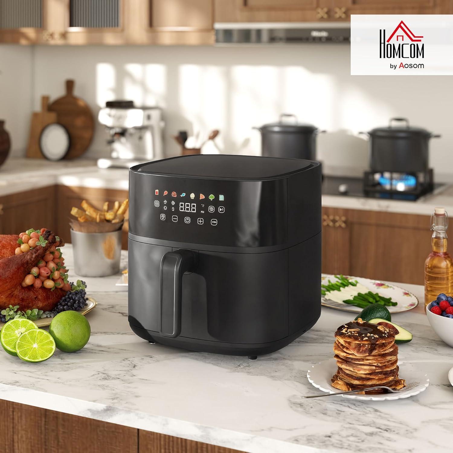 imageHOMCOM Friteuse air friteuse sans huile 8 L air fryer 1700 W 8 programmes circulation dair chaud 360 cran tactile LED temprature rglable minuterie et protection contre la surchauffe noir