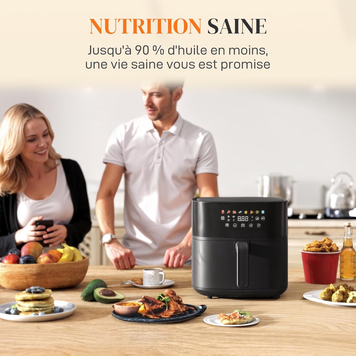 imageHOMCOM Friteuse air friteuse sans huile 8 L air fryer 1700 W 8 programmes circulation dair chaud 360 cran tactile LED temprature rglable minuterie et protection contre la surchauffe noir
