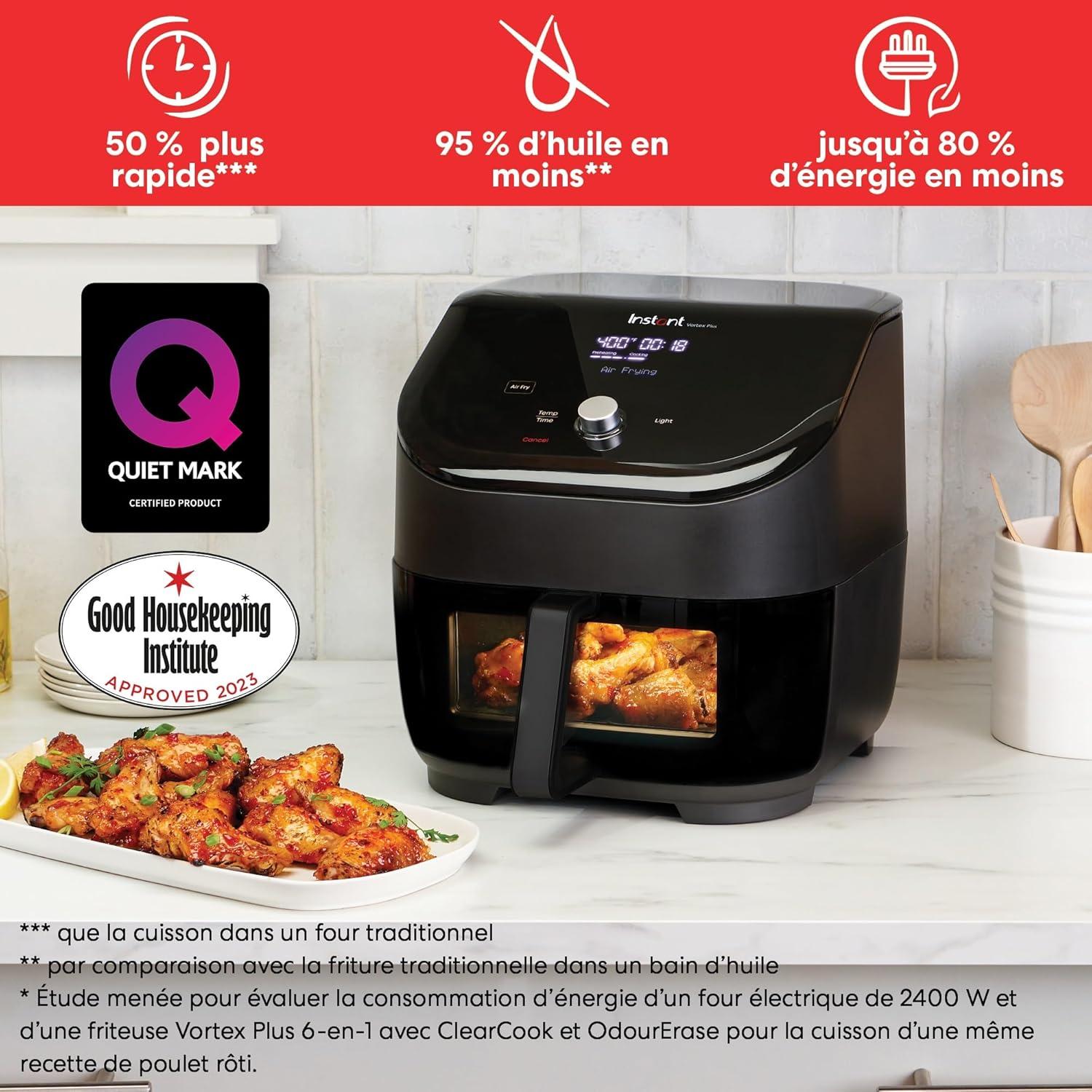 imageInstant Pot Vortex Plus Friteuse sans Huile 6 en 1 avec Vitre Transparente Fonctions Friteuse Air Rtir Ptisserie Grill Schage ChauffePlat Puissance 1700W