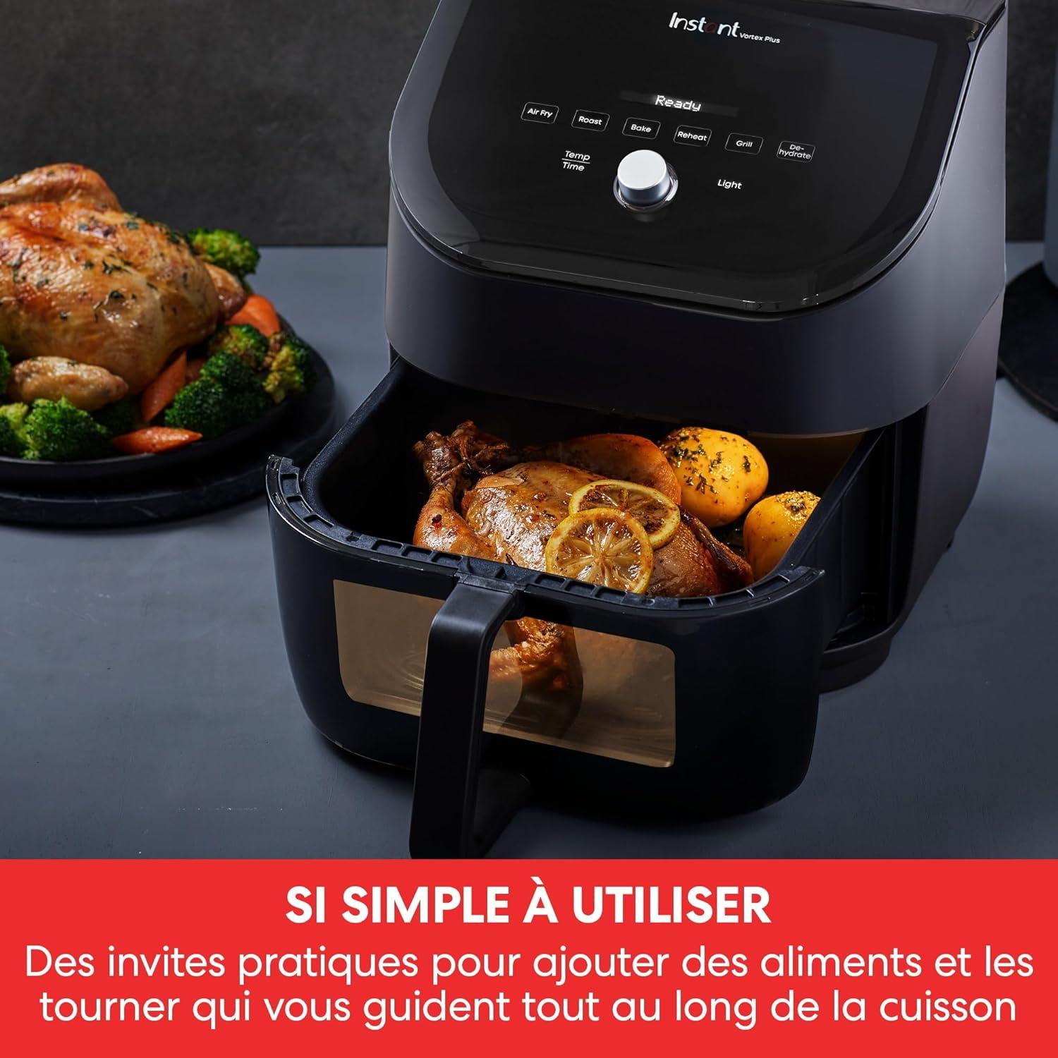 imageInstant Pot Vortex Plus Friteuse sans Huile 6 en 1 avec Vitre Transparente Fonctions Friteuse Air Rtir Ptisserie Grill Schage ChauffePlat Puissance 1700W