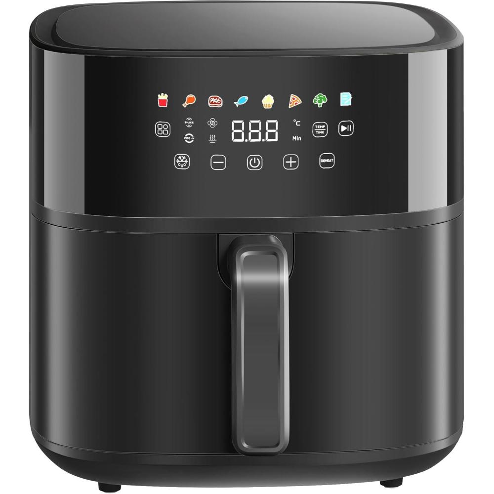imageHOMCOM Friteuse air friteuse sans huile 8 L air fryer 1700 W 8 programmes circulation dair chaud 360 cran tactile LED temprature rglable minuterie et protection contre la surchauffe noir