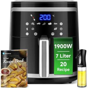 Aigostar Friteuse à air sans huile de 7L, XXL, Jusqu&rsquo;à 10 personnes, 1900W. 7 Programmes automatiques, Air Fryer, Ecran tactile digital. Utilisation dans panier ou tiroir. Livre de recettes inclus(Noir)