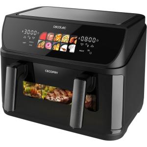 Cecotec Air Fryer Cecofry&Grill Smokin&rsquo; 6500. Friteuse à Air sans Huile 3 en 1 avec Grill, Plancha, Fumoir, Résistance Double, Cuisson Égalisée, Préparation Viandes et Pizzas(Noir | Double Résistance)