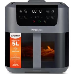 Instant Pot Vortex Compact Noir – Friteuse à air chaud 5 l, format familial, 4 en 1 – Air Fryer, séchage, cuisson, réchauffage, revêtement antiadhésif, facile à nettoyer, lavable au lave-vaisselle(Gris)