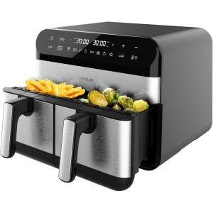 Cecotec Friteuse à Air sans Huile – 9L Séparable en 2 – Air Fryer Cecofry Dual 9000, 2850W, Diététique et Digitale, Panneau Tactile, Température Double et Réglable, 6 Modes, Technologie PerfectCook(Inox Foncé)