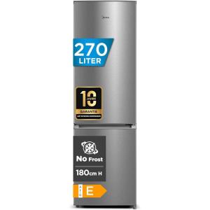 Midea Réfrigérateur/congélateur MERB276FGE02 – Hauteur : 180 cm – Largeur : 54,5 cm – 219 kWh/an – Réfrigérateur : 199 l – Partie congélateur : 71 l – No Frost – Digital Control – AllAround Cooling.(1 8 x 55 cm Inox)