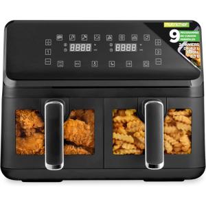 NutriChef Friteuse à Air 5.8L – 8 Modes Préréglés, Bol Transparent, Température et Temps Précis – Pour Crevettes, Frites, Ailes, Poulet – Blanc, 28.19(Noir)