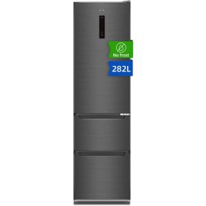 CHIQ Réfrigérateur congélateur FBM205L42-205L (153 + 52),Classe énergétique E, 39 dB, Acier noir, Low frost, Portes réversibles(282L -3 Portes)