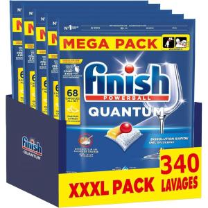 Finish Quantum Pastilles Lave-Vaisselle Citron – Elimine Les Taches Tenaces – 340 Tablettes Lave-Vaisselle