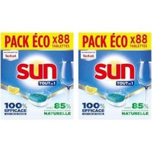 SUN – pastilles lave-vaisselle Tout en 1 Citron 46 tablettes – avec 85% d&rsquo;ingrédients d&rsquo;origine naturelle – 100% efficace sur + de 99 taches(88 unité (Lot de 2))