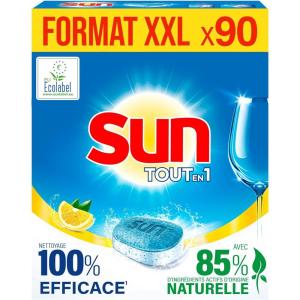 SUN – pastilles lave-vaisselle Tout en 1 Citron 46 tablettes – avec 85% d&rsquo;ingrédients d&rsquo;origine naturelle – 100% efficace sur + de 99 taches(90 unité (Lot de 1))