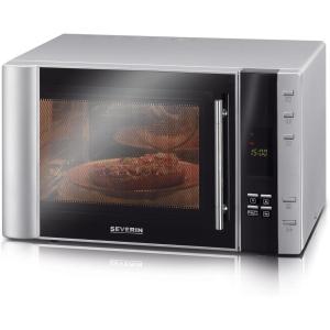 SEVERIN Four à micro-ondes 30 L, 2 500 W, avec fonction gril et chaleur tournante, avec 5 niveaux de puissance, 10 programmes automatiques, Inox/Noir, MW 7775(Inox / Noir)