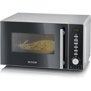 SEVERIN Four à micro-ondes 30 L, 2 500 W, avec fonction gril et chaleur tournante, avec 5 niveaux de puissance, 10 programmes automatiques, Inox/Noir, MW 7775(Noir / Inox)