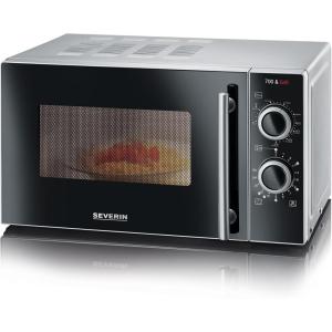 Severin Four Micro-ondes, 20 L, jusqu’à 800 W, 6 niveaux de puissance, Fond plat en verre, Gris, MW 9184(Inox / Noir)