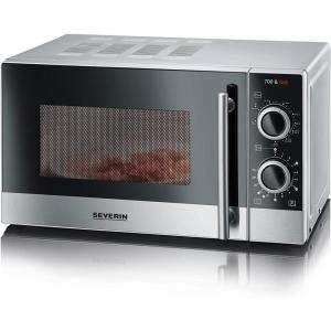 Severin Four Micro-ondes, 20 L, jusqu’à 800 W, 6 niveaux de puissance, Fond plat en verre, Gris, MW 9184(Noir / Inox)