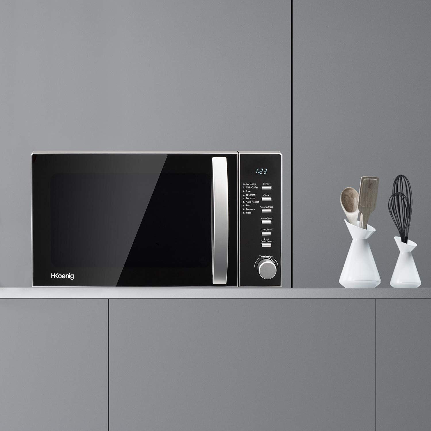 imageHKoenig VIO2 Microondes multifonction compact 20L 700W Plateau tournant 245cm 6 niveaux de puissance Dconglation express Minuterie jusqu 60 min Design miroir noirVIO2