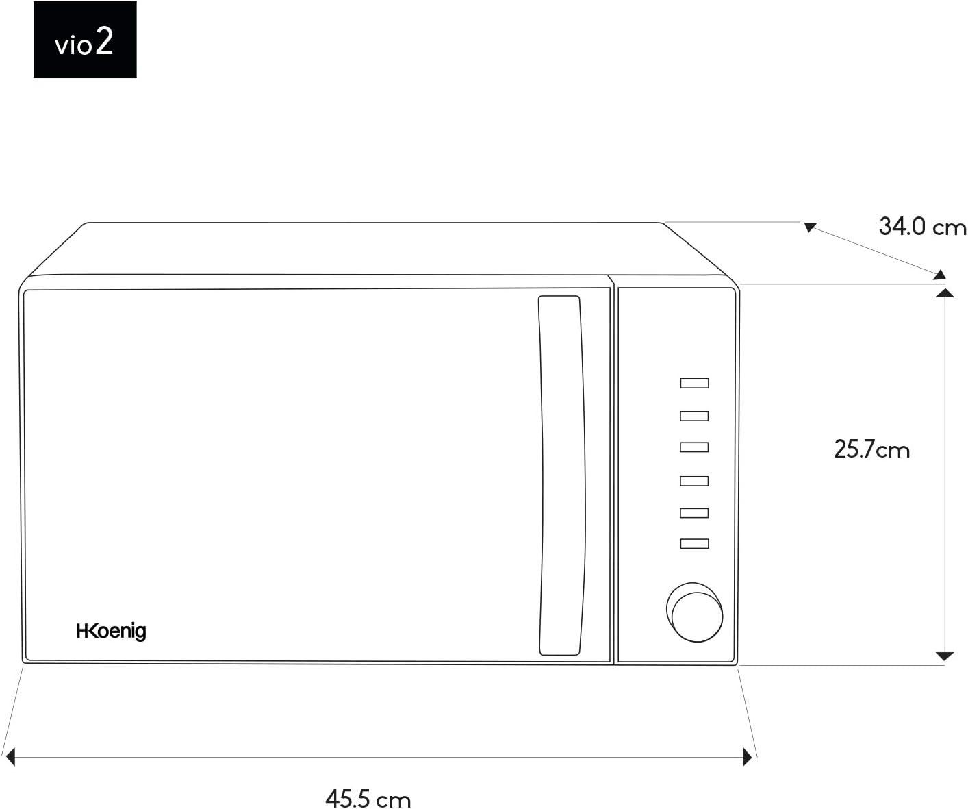 imageHKoenig VIO2 Microondes multifonction compact 20L 700W Plateau tournant 245cm 6 niveaux de puissance Dconglation express Minuterie jusqu 60 min Design miroir noirVIO2
