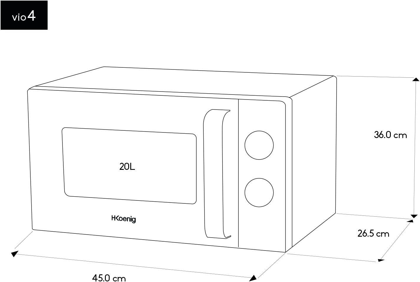 imageHKoenig VIO2 Microondes multifonction compact 20L 700W Plateau tournant 245cm 6 niveaux de puissance Dconglation express Minuterie jusqu 60 min Design miroir noirVIO4