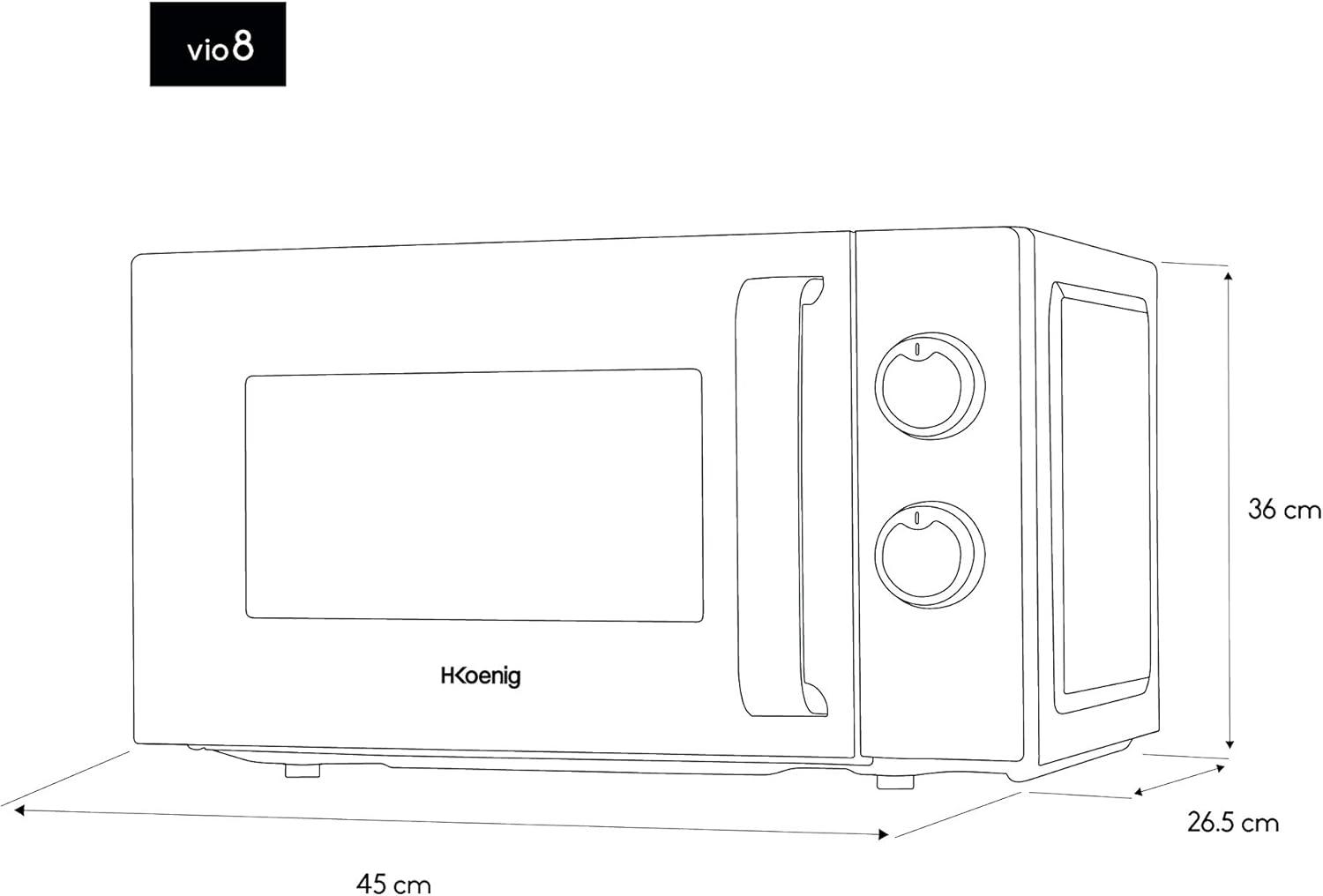imageHKoenig VIO2 Microondes multifonction compact 20L 700W Plateau tournant 245cm 6 niveaux de puissance Dconglation express Minuterie jusqu 60 min Design miroir noirVIO8