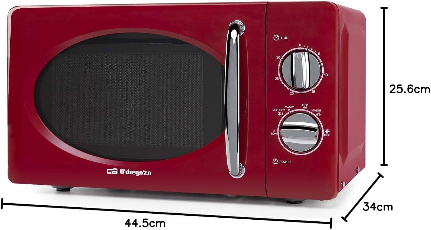 imageOrbegozo MI2020 Four microondes 20 l de capacit 6 niveaux de fonctionnement minuterie jusqu 30 min modle vintage 700 W acier rouge