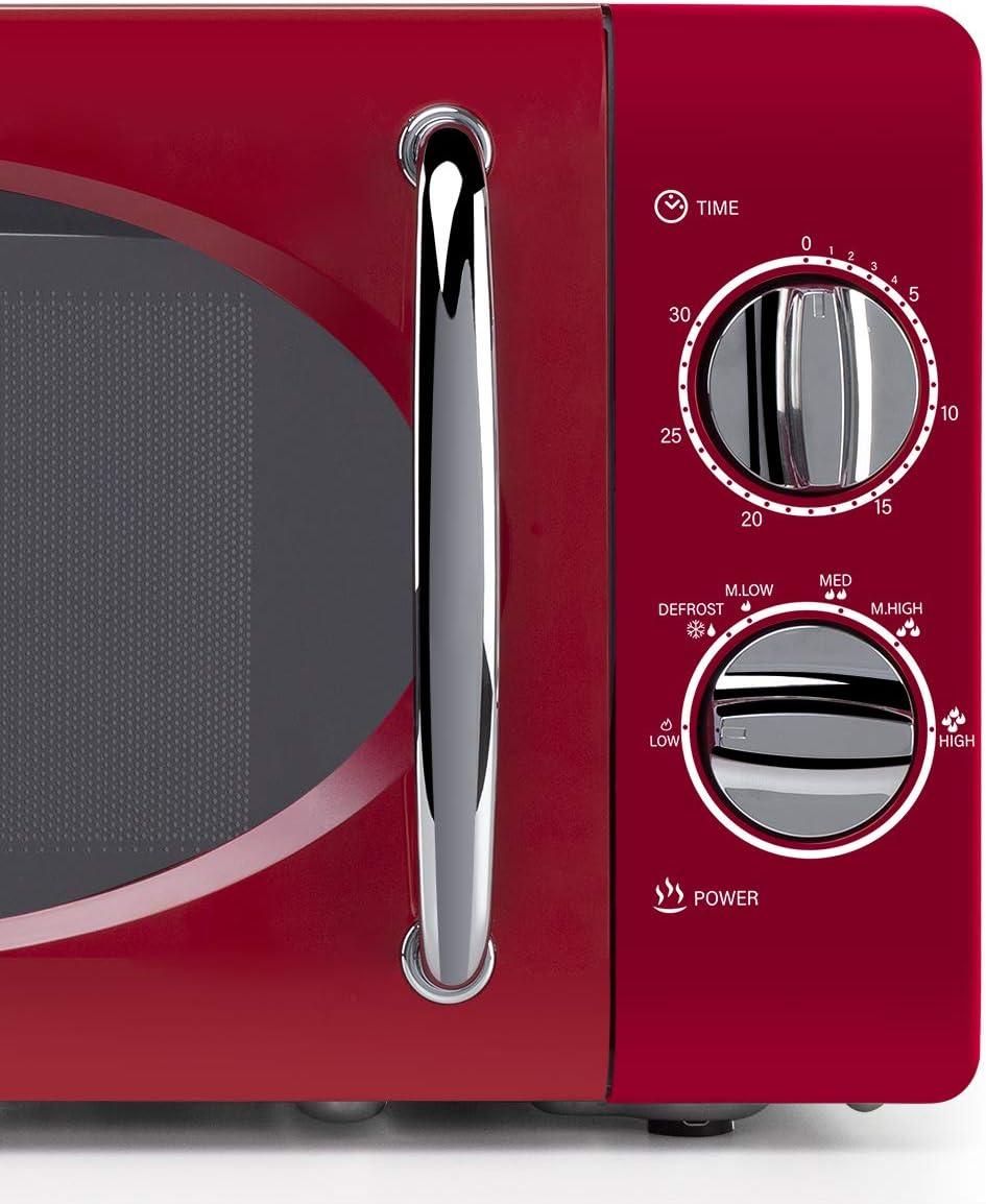 imageOrbegozo MI2020 Four microondes 20 l de capacit 6 niveaux de fonctionnement minuterie jusqu 30 min modle vintage 700 W acier rouge