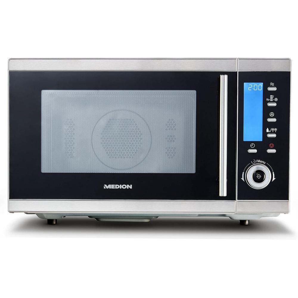 imageMEDION Four micro onde avec gril 25 L 900 W grill 1100 W air chaud 2500 W 10 programmes automatiques MD 15501 argent
