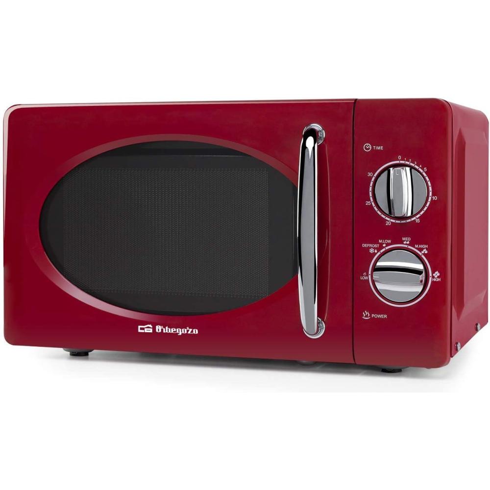 imageOrbegozo MI2020 Four microondes 20 l de capacit 6 niveaux de fonctionnement minuterie jusqu 30 min modle vintage 700 W acier rouge