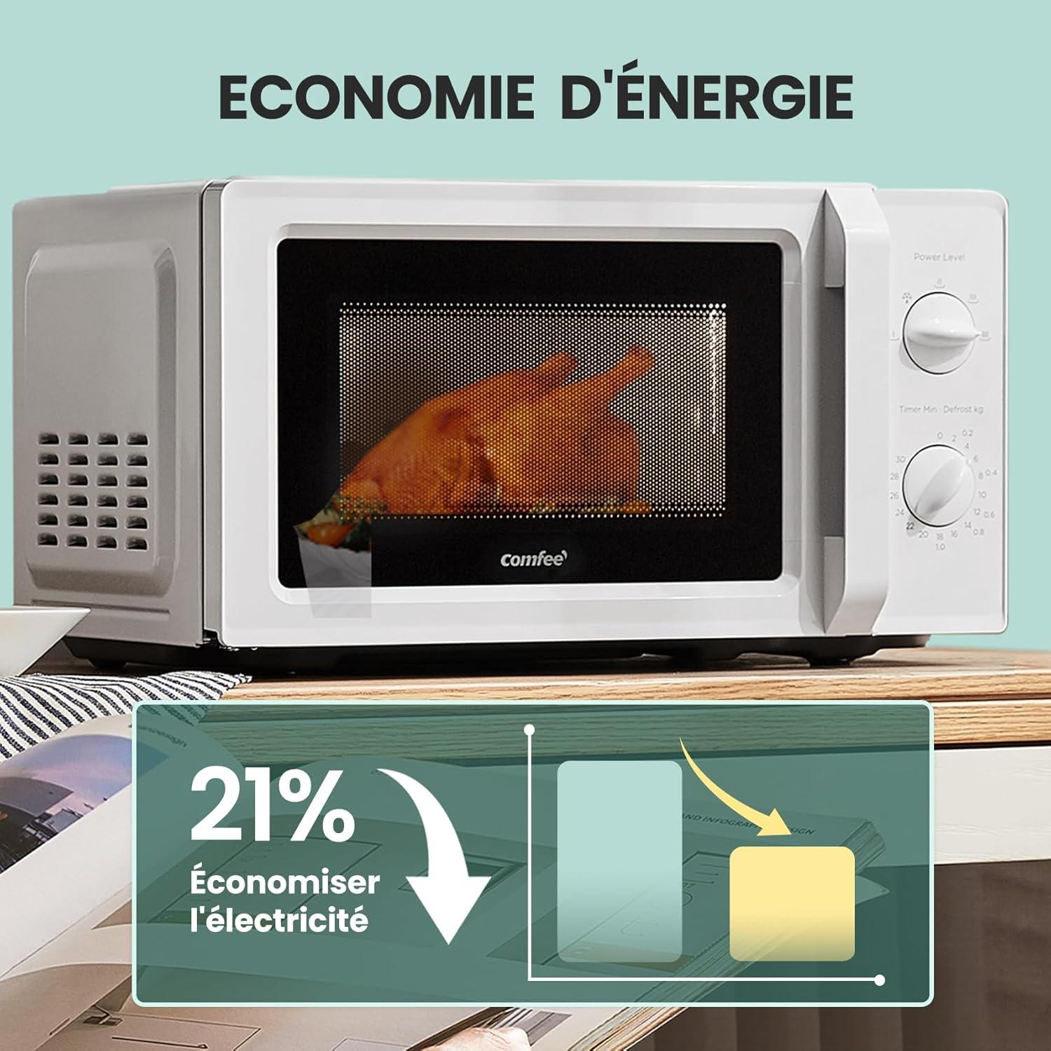 imageComfee CMM202CCWH Four microondes compact avec la capacit de 20 litres 700 W avec Commande manuelle Convenable pour petites cuisines 5 niveaux de puissance Dge rapide Blanc19l Blanc