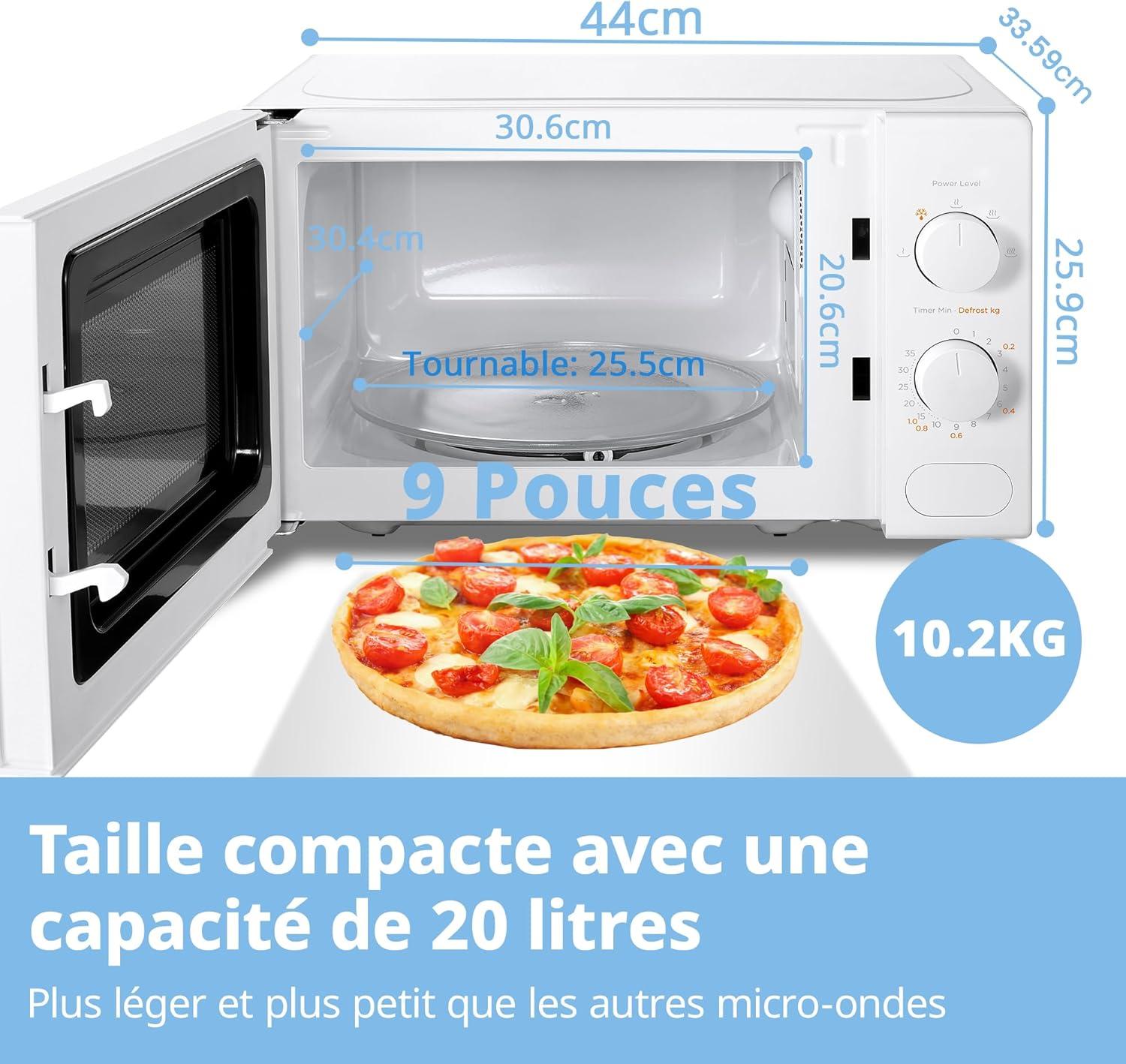 imageComfee CMM202CCWH Four microondes compact avec la capacit de 20 litres 700 W avec Commande manuelle Convenable pour petites cuisines 5 niveaux de puissance Dge rapide Blanc20l Blanc