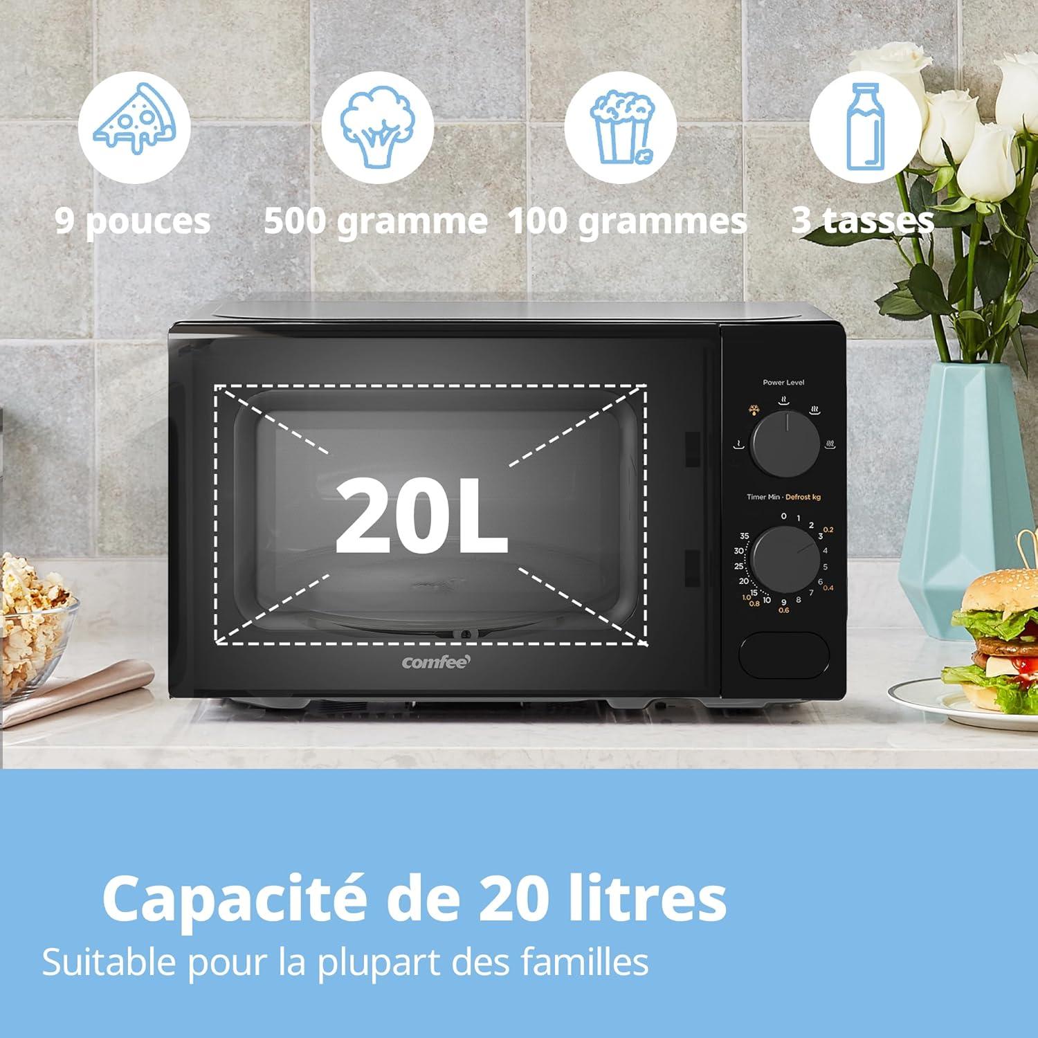 imageComfee CMM202CCWH Four microondes compact avec la capacit de 20 litres 700 W avec Commande manuelle Convenable pour petites cuisines 5 niveaux de puissance Dge rapide Blanc20l Noir
