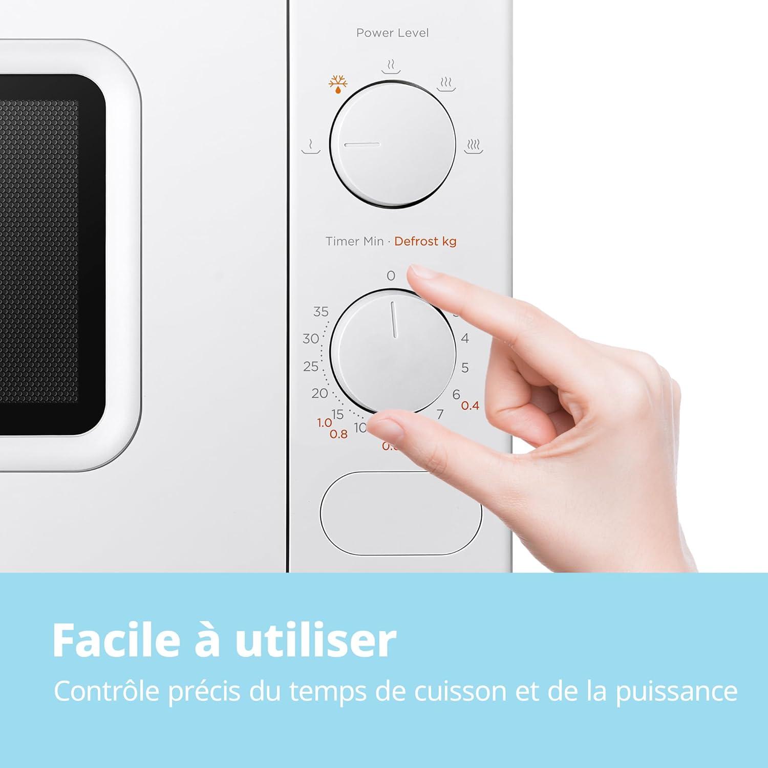imageComfee CMM202CCWH Four microondes compact avec la capacit de 20 litres 700 W avec Commande manuelle Convenable pour petites cuisines 5 niveaux de puissance Dge rapide Blanc20l Blanc