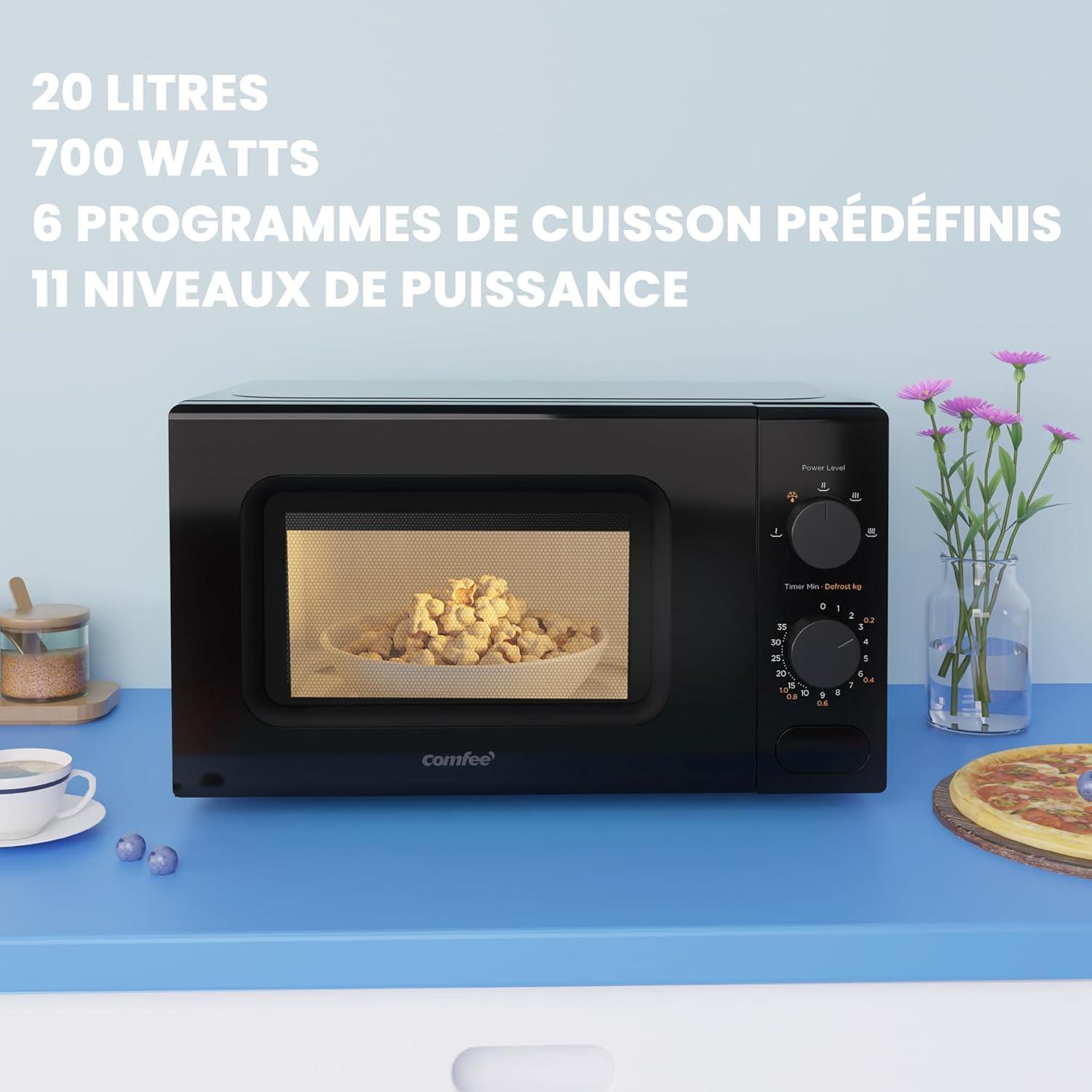 imageComfee CMM202CCWH Four microondes compact avec la capacit de 20 litres 700 W avec Commande manuelle Convenable pour petites cuisines 5 niveaux de puissance Dge rapide Blanc20l Noir