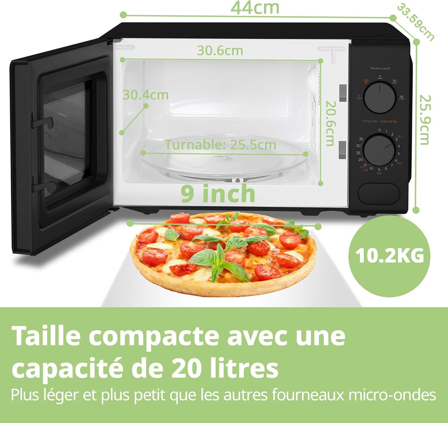 imageComfee CMM202CCWH Four microondes compact avec la capacit de 20 litres 700 W avec Commande manuelle Convenable pour petites cuisines 5 niveaux de puissance Dge rapide Blanc20l Noir