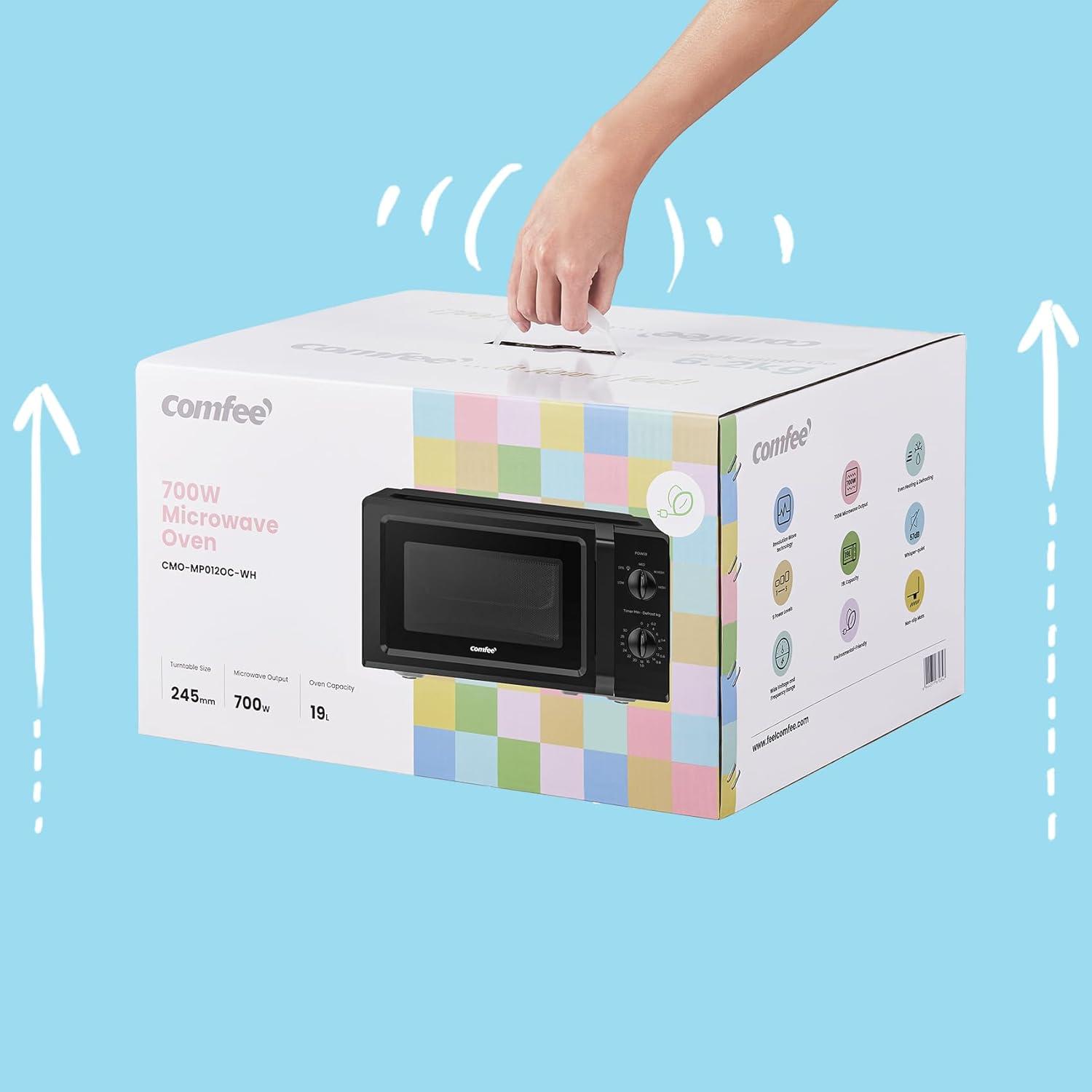 imageComfee CMM202CCWH Four microondes compact avec la capacit de 20 litres 700 W avec Commande manuelle Convenable pour petites cuisines 5 niveaux de puissance Dge rapide Blanc19l Noir