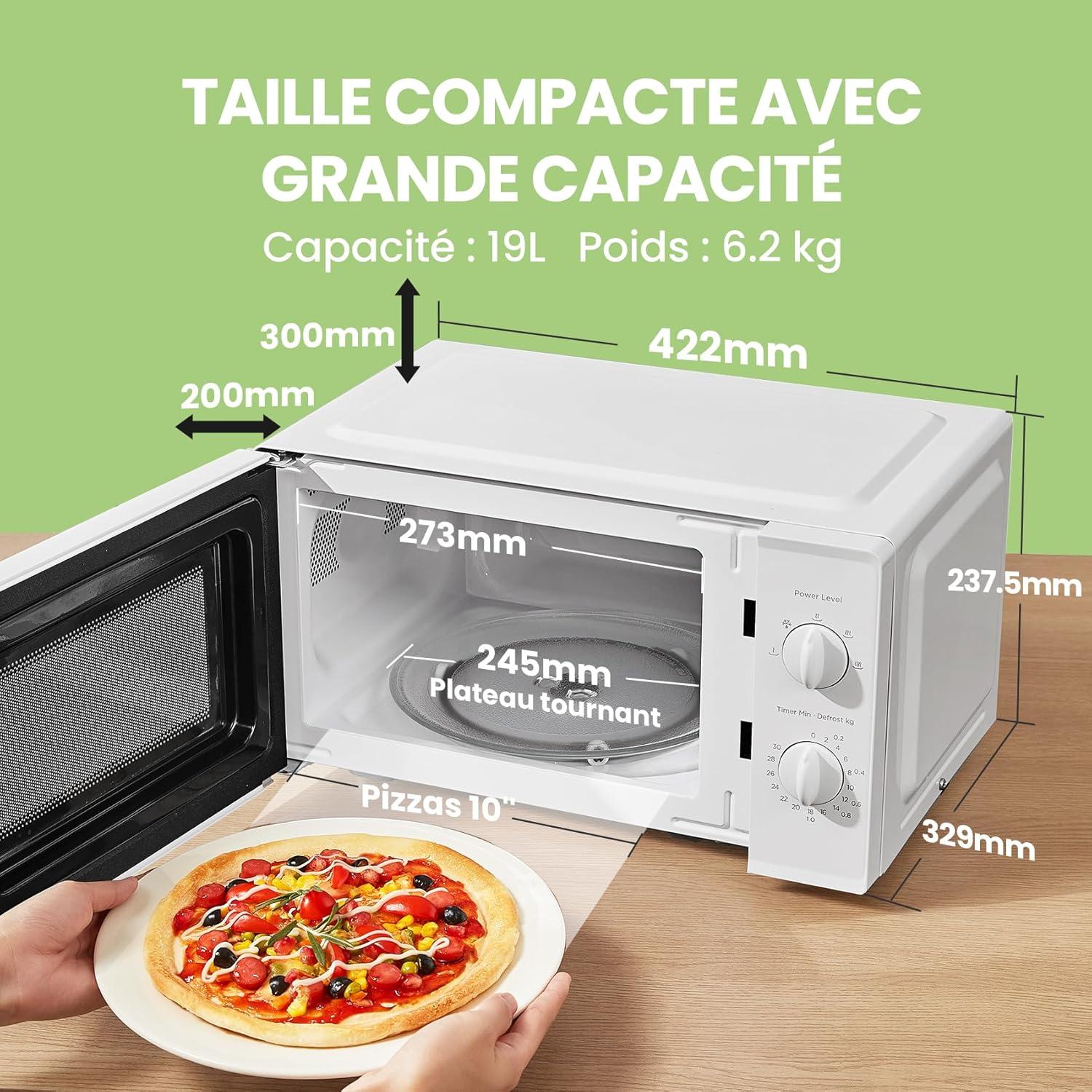 imageComfee CMM202CCWH Four microondes compact avec la capacit de 20 litres 700 W avec Commande manuelle Convenable pour petites cuisines 5 niveaux de puissance Dge rapide Blanc19l Blanc