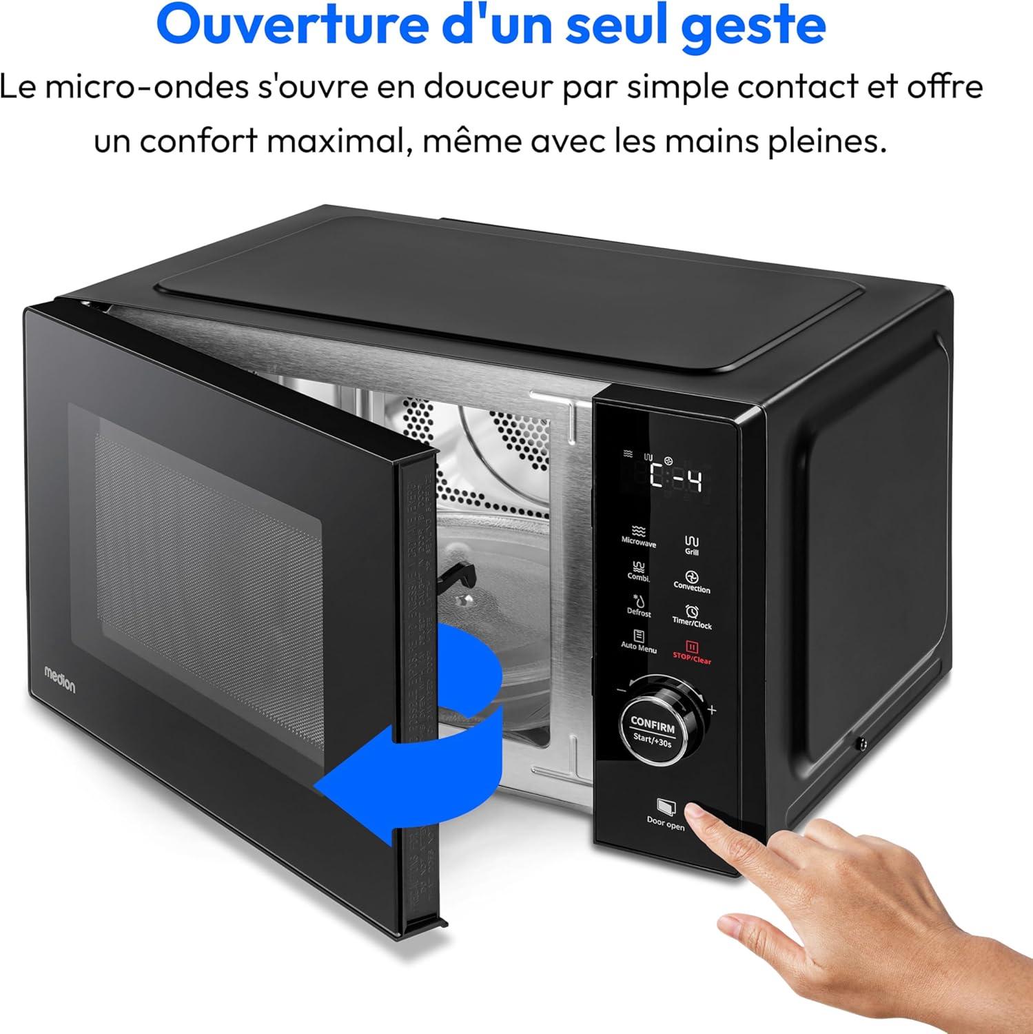 imageMEDION Microondes avec gril et air chaud 23 litres 900 watts 1000 watts gril 1680 watts fonction air chaud 11 programmes automatiques 5 niveaux de puissance fonction dconglation inox MD12023 Liter