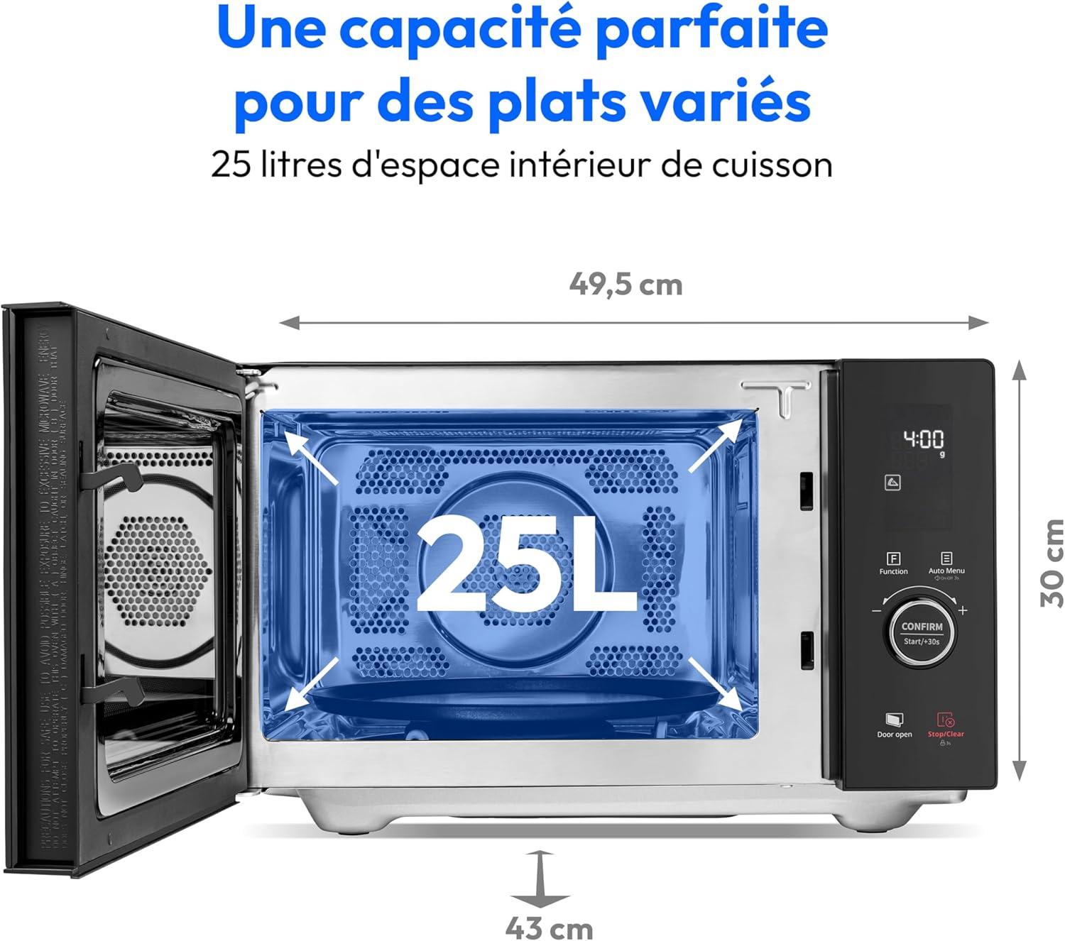 imageMEDION Microondes avec gril et air chaud 23 litres 900 watts 1000 watts gril 1680 watts fonction air chaud 11 programmes automatiques 5 niveaux de puissance fonction dconglation inox MD12025 Liter