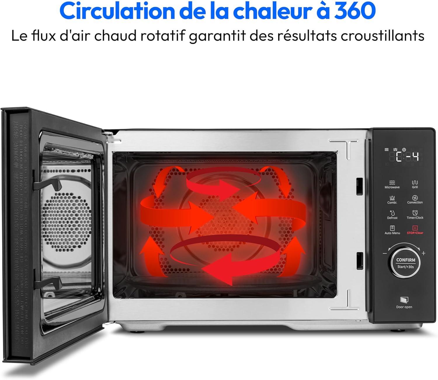 imageMEDION Microondes avec gril et air chaud 23 litres 900 watts 1000 watts gril 1680 watts fonction air chaud 11 programmes automatiques 5 niveaux de puissance fonction dconglation inox MD12023 Liter