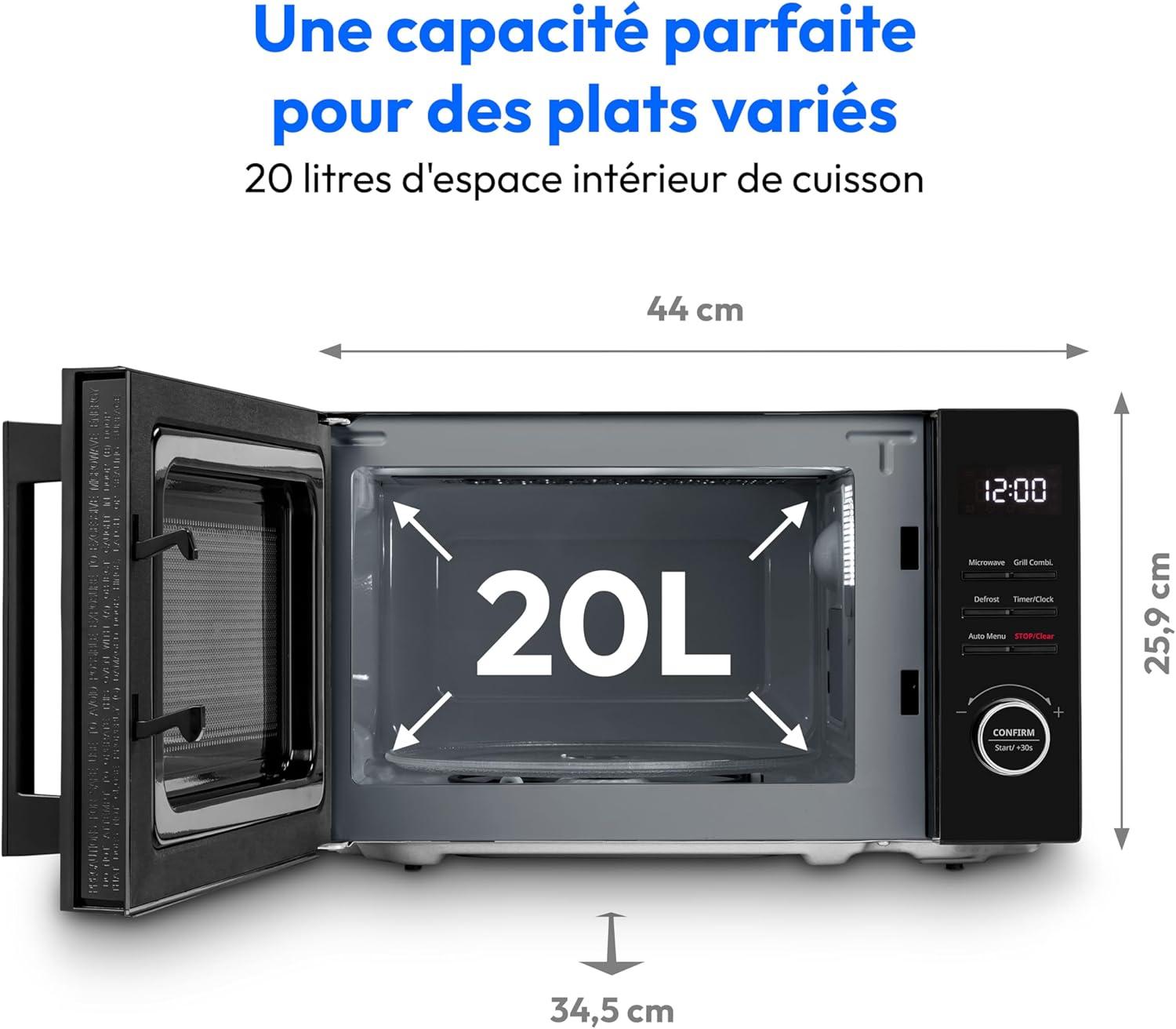 imageMEDION Microondes avec gril et air chaud 23 litres 900 watts 1000 watts gril 1680 watts fonction air chaud 11 programmes automatiques 5 niveaux de puissance fonction dconglation inox MD12020 Liter