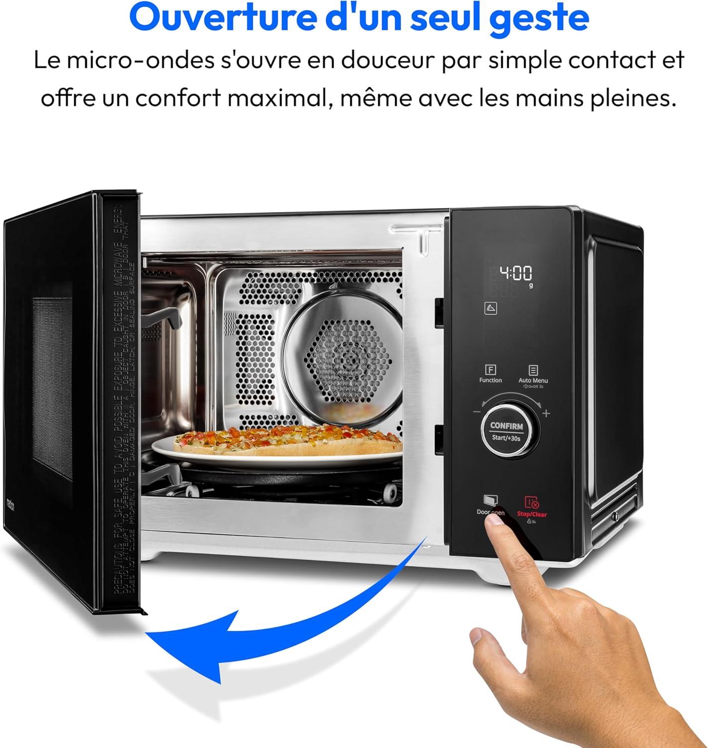 imageMEDION Microondes avec gril et air chaud 23 litres 900 watts 1000 watts gril 1680 watts fonction air chaud 11 programmes automatiques 5 niveaux de puissance fonction dconglation inox MD12025 Liter