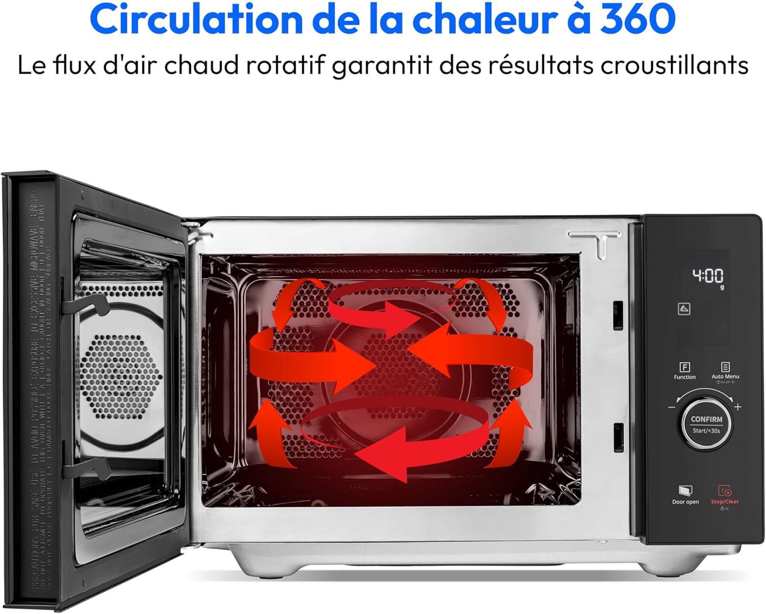 imageMEDION Microondes avec gril et air chaud 23 litres 900 watts 1000 watts gril 1680 watts fonction air chaud 11 programmes automatiques 5 niveaux de puissance fonction dconglation inox MD12025 Liter