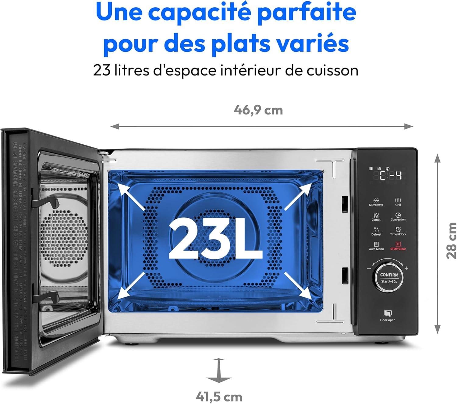 imageMEDION Microondes avec gril et air chaud 23 litres 900 watts 1000 watts gril 1680 watts fonction air chaud 11 programmes automatiques 5 niveaux de puissance fonction dconglation inox MD12023 Liter